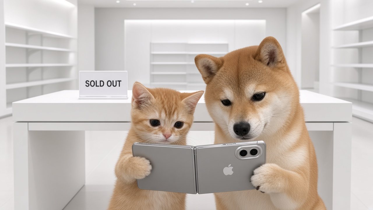 The duo at an empty store with a sold out sign